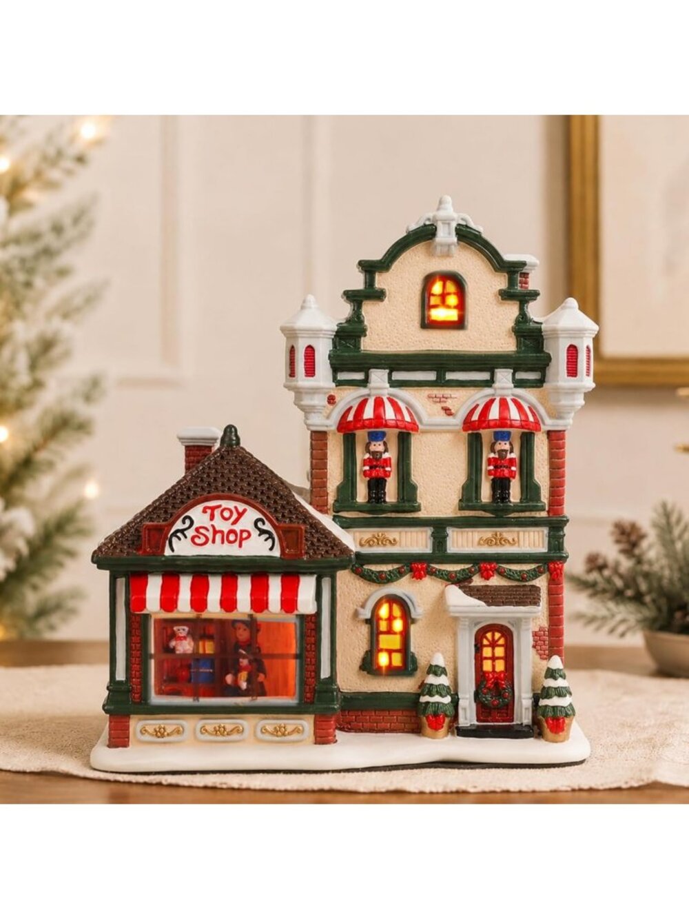 Lighted Ceramic Christmas Village Toy Shop House | Holiday Decor Display
